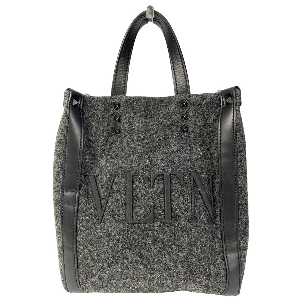 Valentino Garavani VLTN Felt Mini Tote Gray Wool Black Leather Italy Handbag